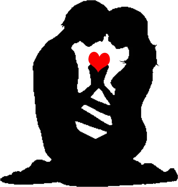 Couple Silhouettes with Red Heart PNG