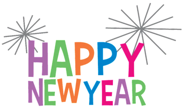 Colorful Happy New Year Text with Fireworks PNG