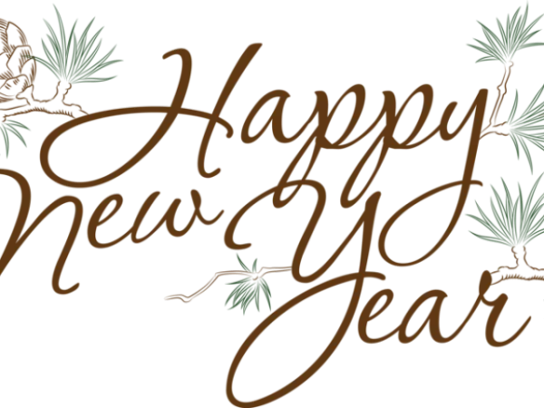 Happy New Year Calligraphy with Pine PNG Transparent Background