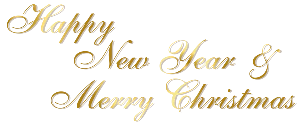 Golden Happy New Year & Merry Christmas Text PNG