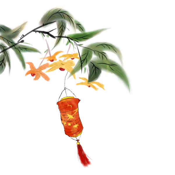 Red Chinese Lantern with Flowers PNG Transparent Background