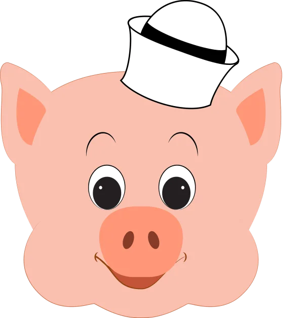 Cute Cartoon Pig Head with Sailor Hat PNG