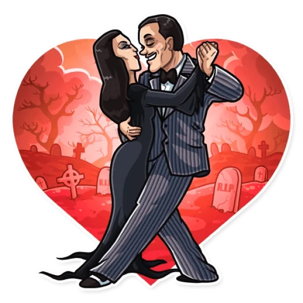Addams Family Morticia and Gomez Dancing Sticker PNG
