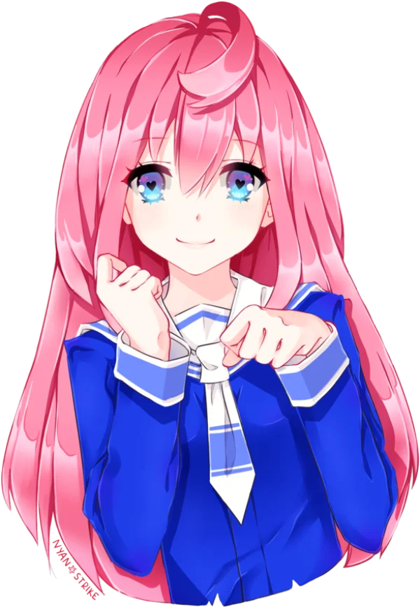 Pink Haired Anime Girl in Sailor Uniform PNG
