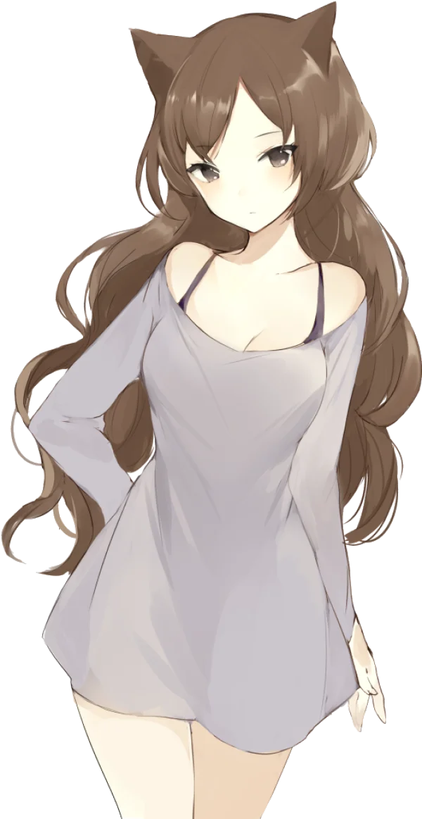 Anime Girl with Cat Ears PNG Transparent Background