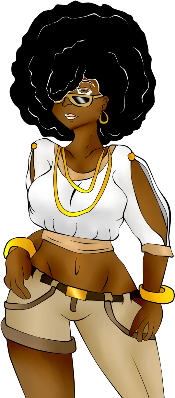Stylish Afro Woman Cartoon with Gold Jewelry PNG