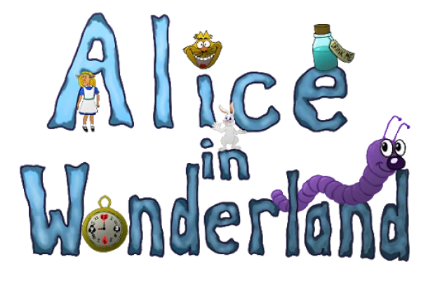 Alice in Wonderland Logo with Characters PNG Transparent