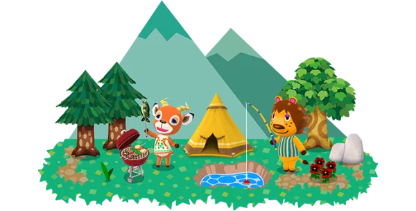 Animal Crossing Style Camping Scene PNG