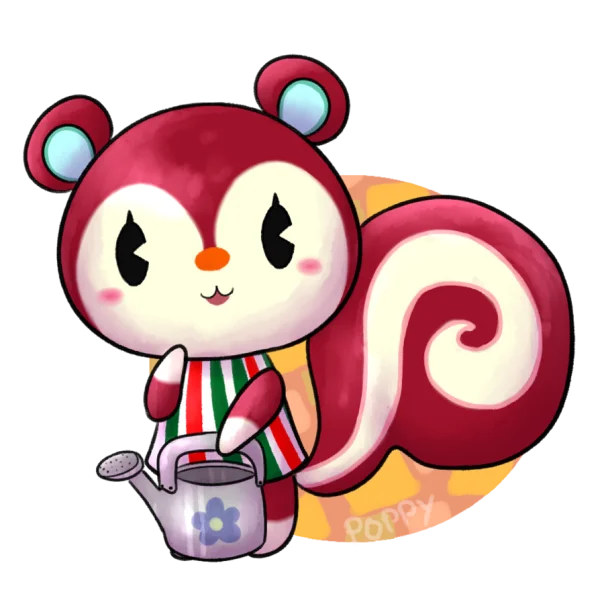 Poppy Animal Crossing Squirrel with Watering Can PNG