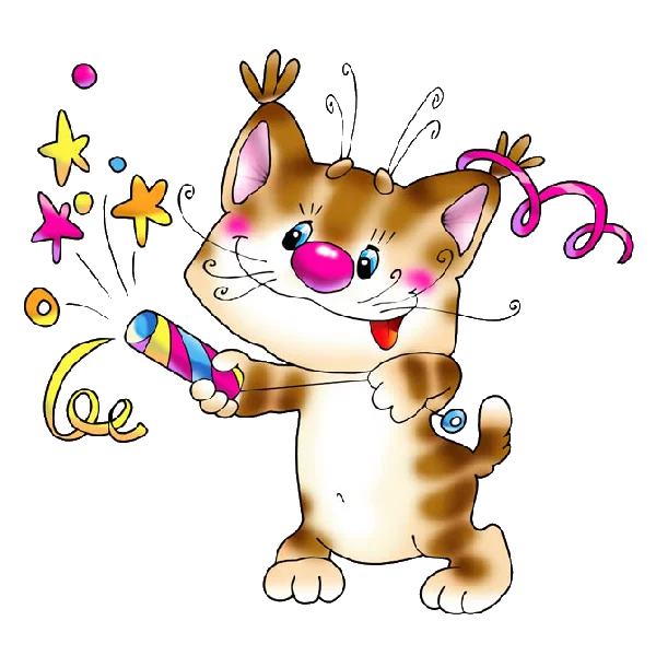 Cartoon Cat with Party Popper PNG Transparent Background