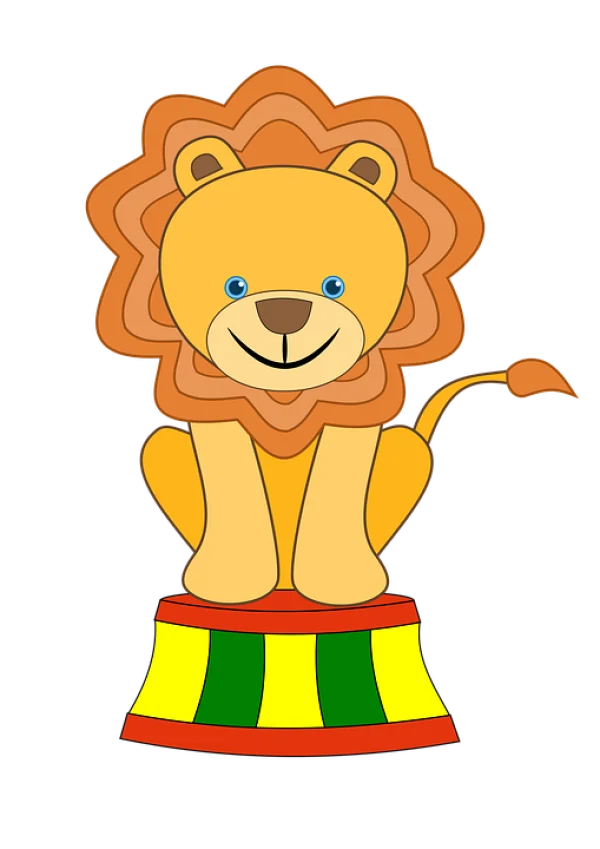 Cute Cartoon Lion on Circus Pedestal PNG