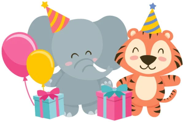 Cute Elephant and Tiger Party PNG