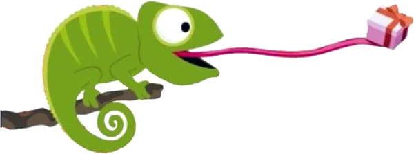 Green Cartoon Chameleon with Gift Box PNG Transparent