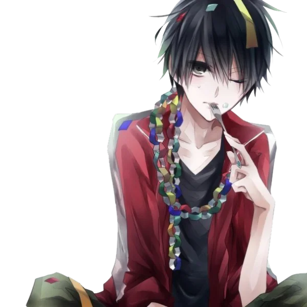 Anime Boy with Paper Chain & Fork PNG