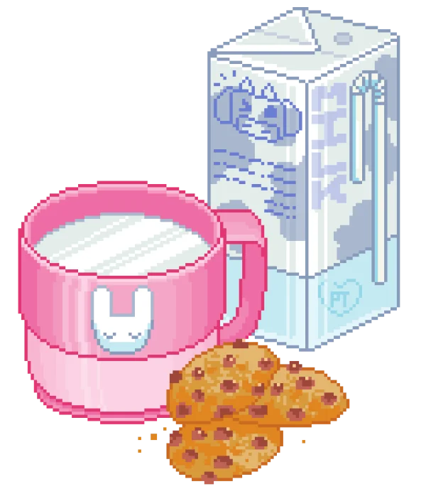 Cute Pixel Art Milk and Cookies PNG