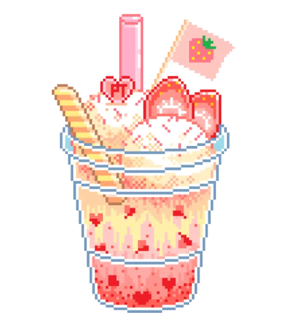 Cute Pixel Art Strawberry Milkshake PNG Transparent