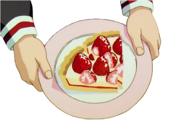 Anime Strawberry Tart Slice on Plate PNG