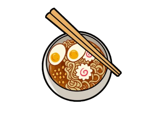 Cartoon Ramen Noodle Bowl with Chopsticks PNG