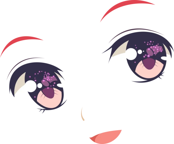 Anime Sparkly Eyes and Mouth PNG Transparent Background