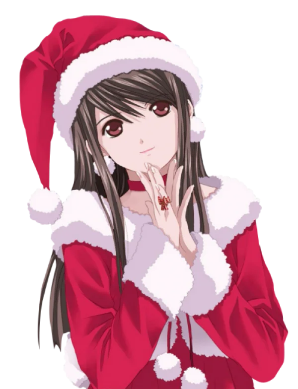 Cute Anime Girl in Santa Outfit PNG