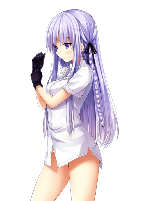 Anime Girl with Purple Hair and White Top PNG