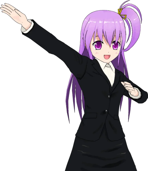 Purple Hair Anime Girl in Business Suit Dabbing Pose PNG
