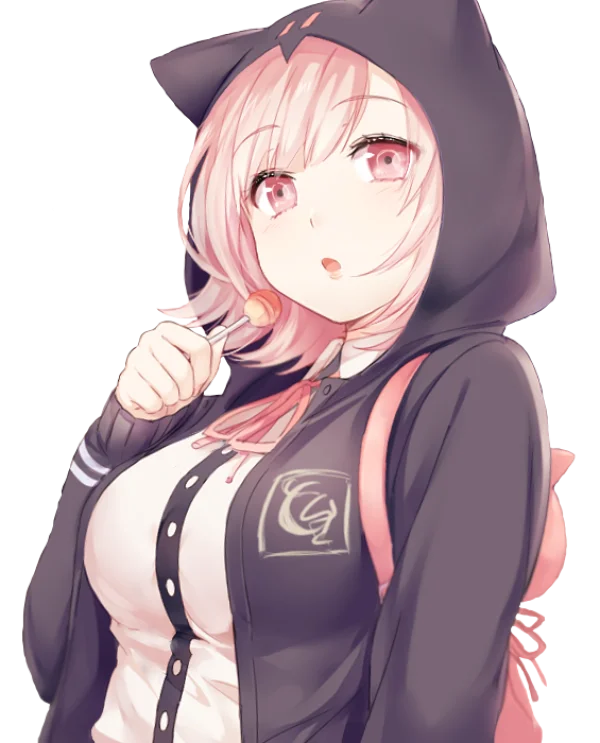Cute Pink-Haired Anime Girl with Cat Ear Hoodie PNG