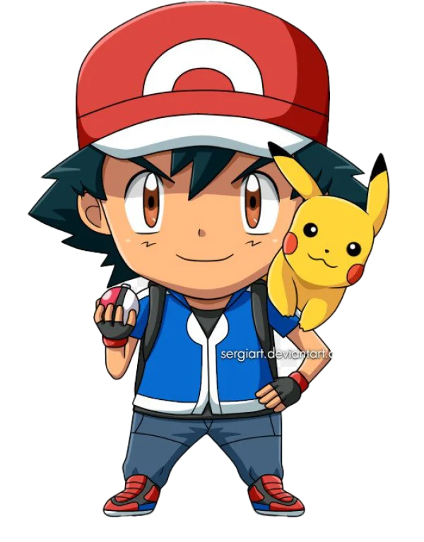Chibi Ash Ketchum and Pikachu PNG Transparent