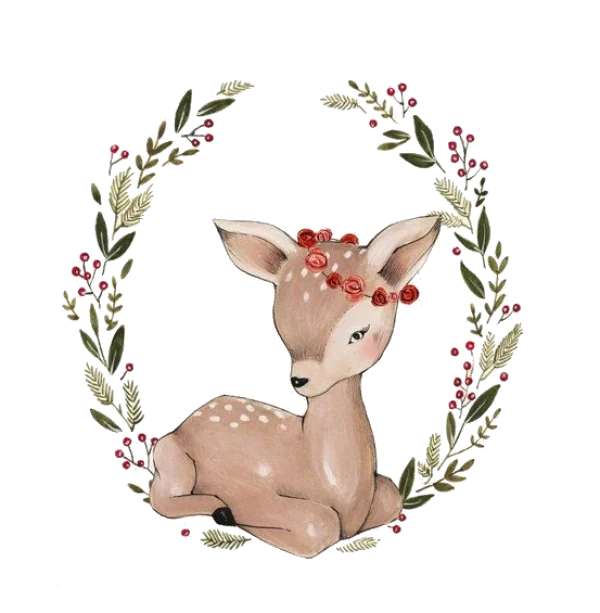 Cute Watercolor Fawn in Floral Wreath PNG