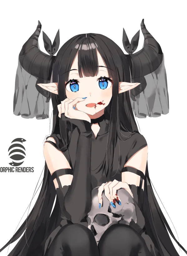 Dark Anime Demon Girl with Skull PNG Transparent