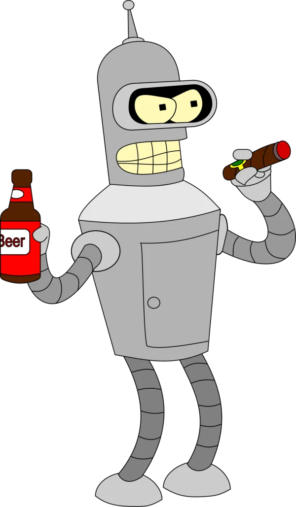 Bender Robot with Beer and Cigar PNG Transparent Background