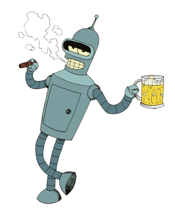 Bender Smoking Cigar and Drinking Beer PNG