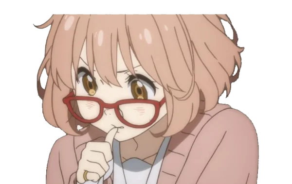 Anime Girl Thinking Red Glasses PNG
