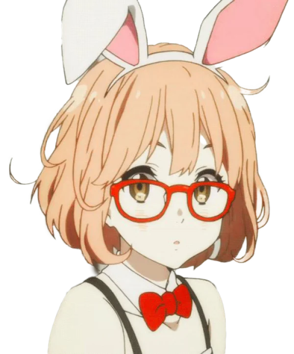Anime Girl with Bunny Ears and Red Glasses PNG