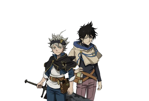 Black Clover Logo with Asta and Yuno Characters PNG Transparent