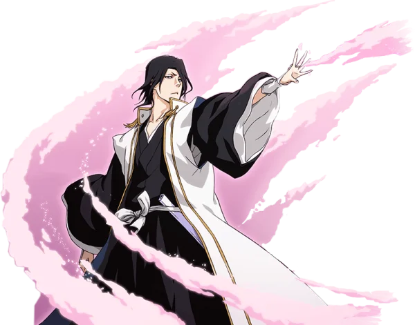 Byakuya Kuchiki Bleach Anime PNG with Pink Energy