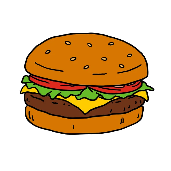 Hand-Drawn Cartoon Burger PNG Transparent Background