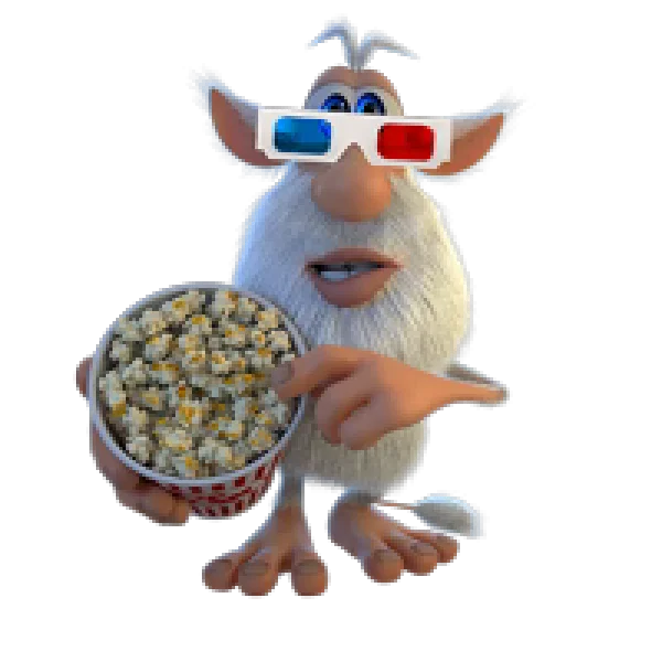 Booba Cartoon Character with Popcorn and 3D Glasses PNG