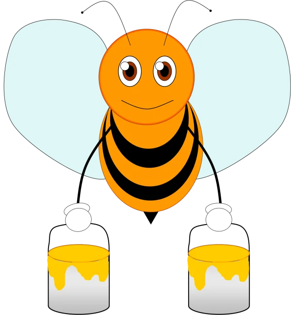 Cute Cartoon Bee Holding Honey Pots PNG