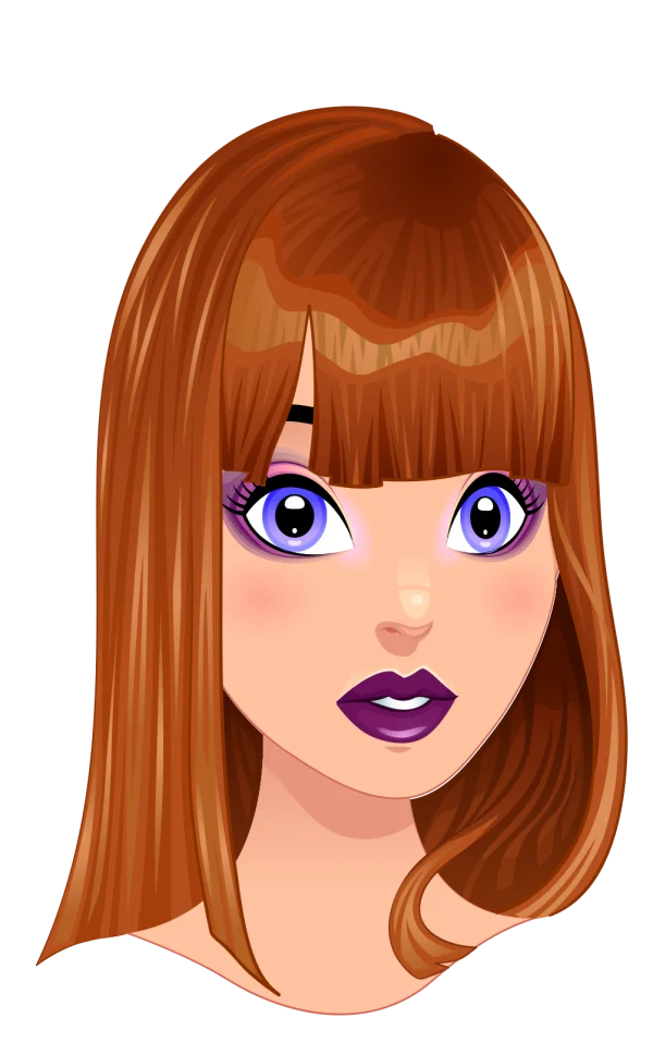 Cartoon Girl Face with Purple Makeup PNG Transparent
