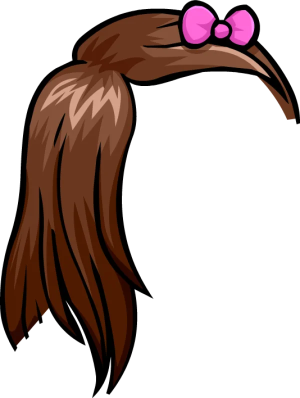 Cartoon Brown Hair with Pink Bow PNG Transparent