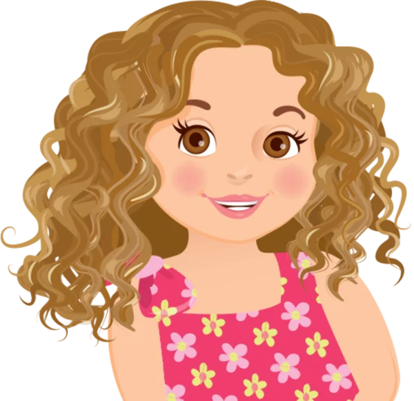 Cartoon Girl with Curly Hair PNG Transparent Background