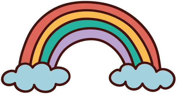 Retro Cartoon Rainbow with Clouds PNG