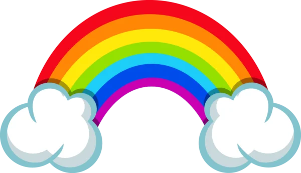 Colorful Cartoon Rainbow with Clouds PNG