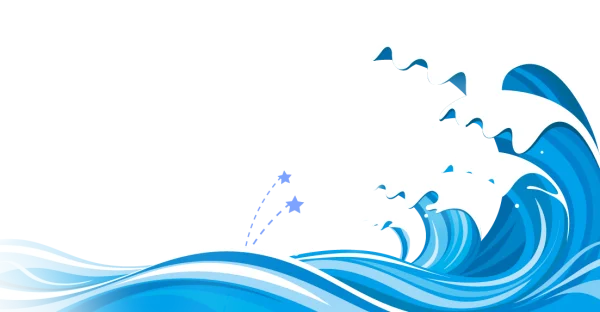 Cartoon Ocean Waves with Stars PNG Transparent
