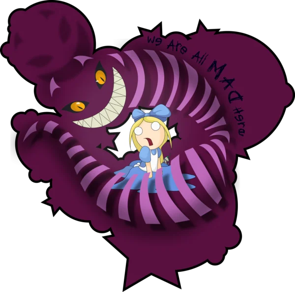 Alice and Cheshire Cat 'We Are All Mad Here' PNG