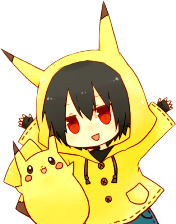 Cute Anime Chibi Character in Pikachu Hoodie PNG
