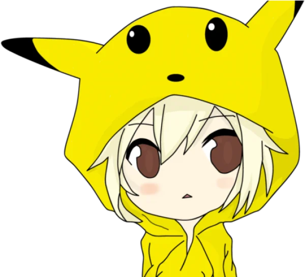 Cute Chibi Anime Character in Pikachu Hoodie PNG
