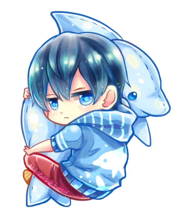 Chibi Anime Boy Hugging Dolphin Plush PNG