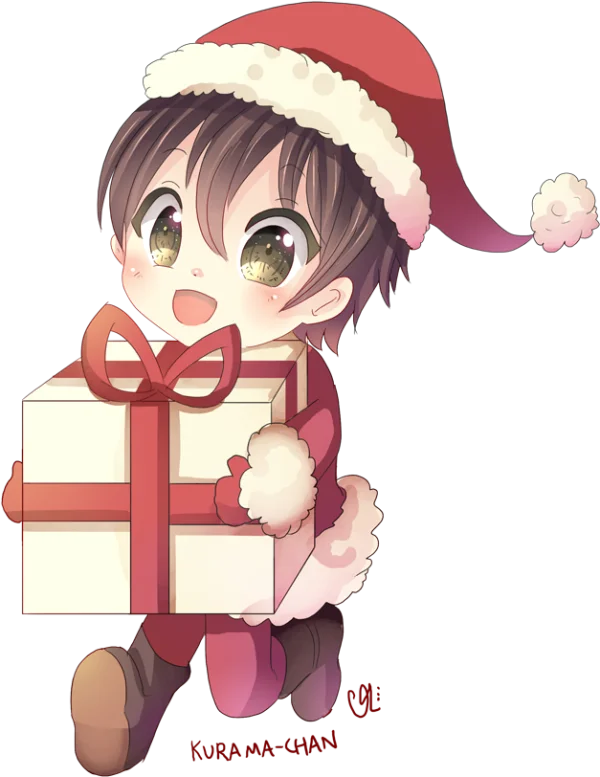 Chibi Christmas Character with Gift PNG Transparent Background